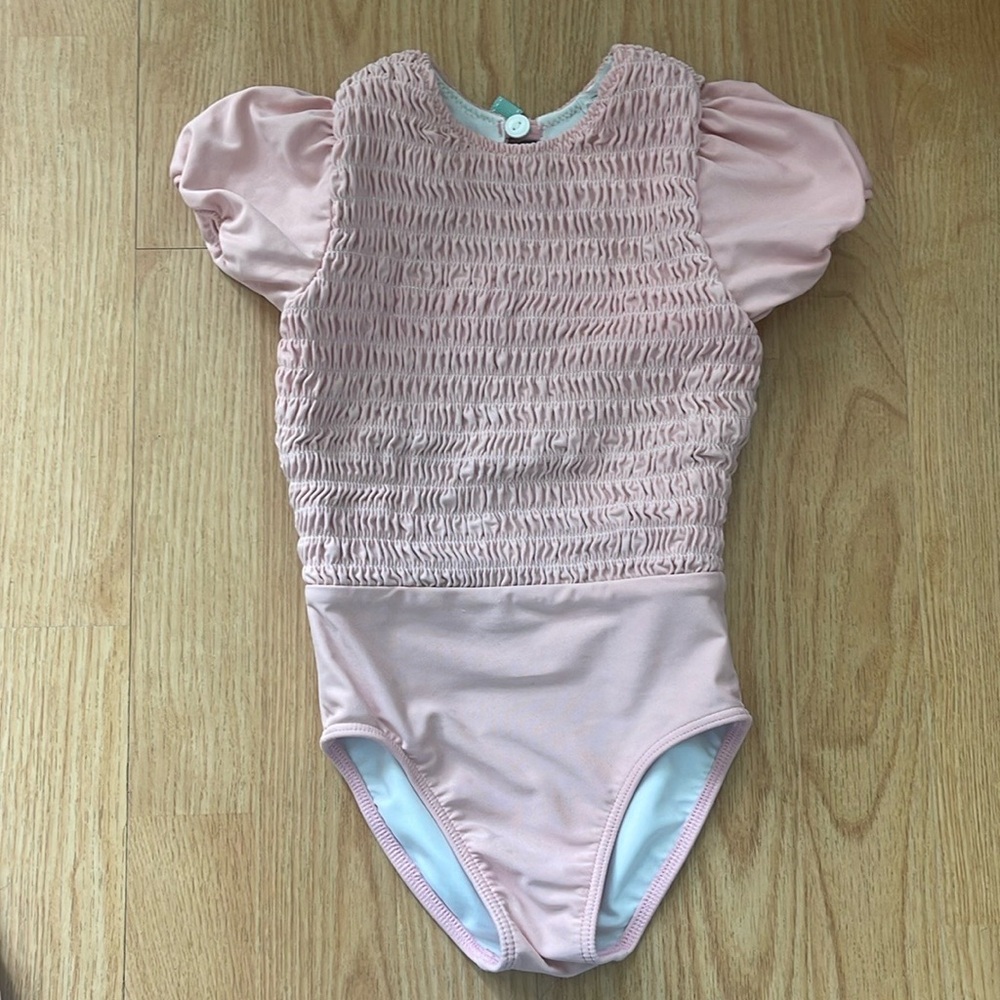 Minnow girls puff sleeve smocked one piece
